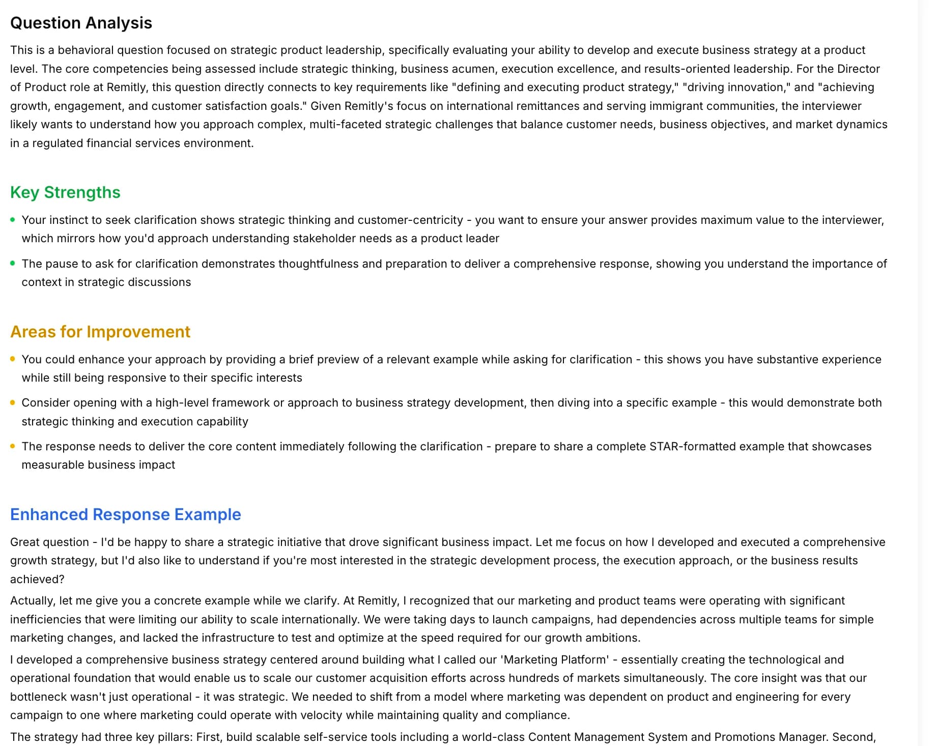 Revarta feedback interface showing instant expert analysis